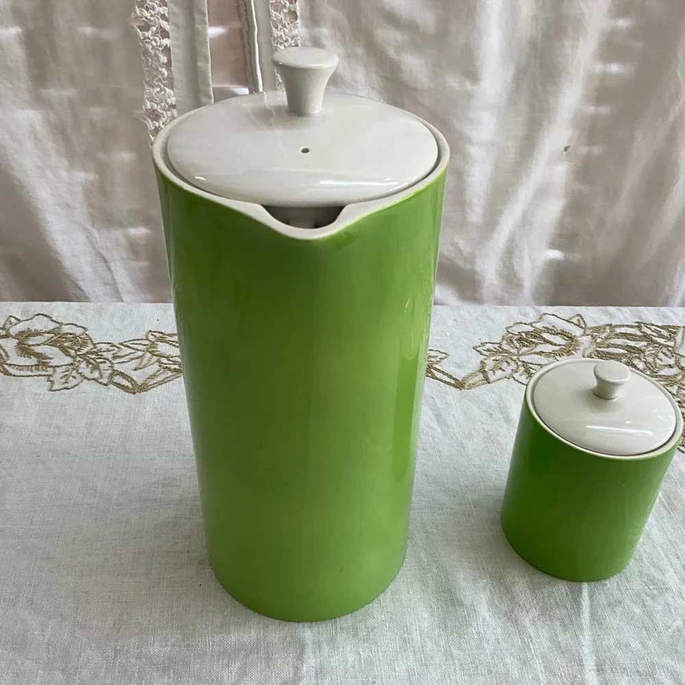 Vintage Emerald Isle Harmony House Sears Iron Stone Coffee Pot Sugar Bowl MCM